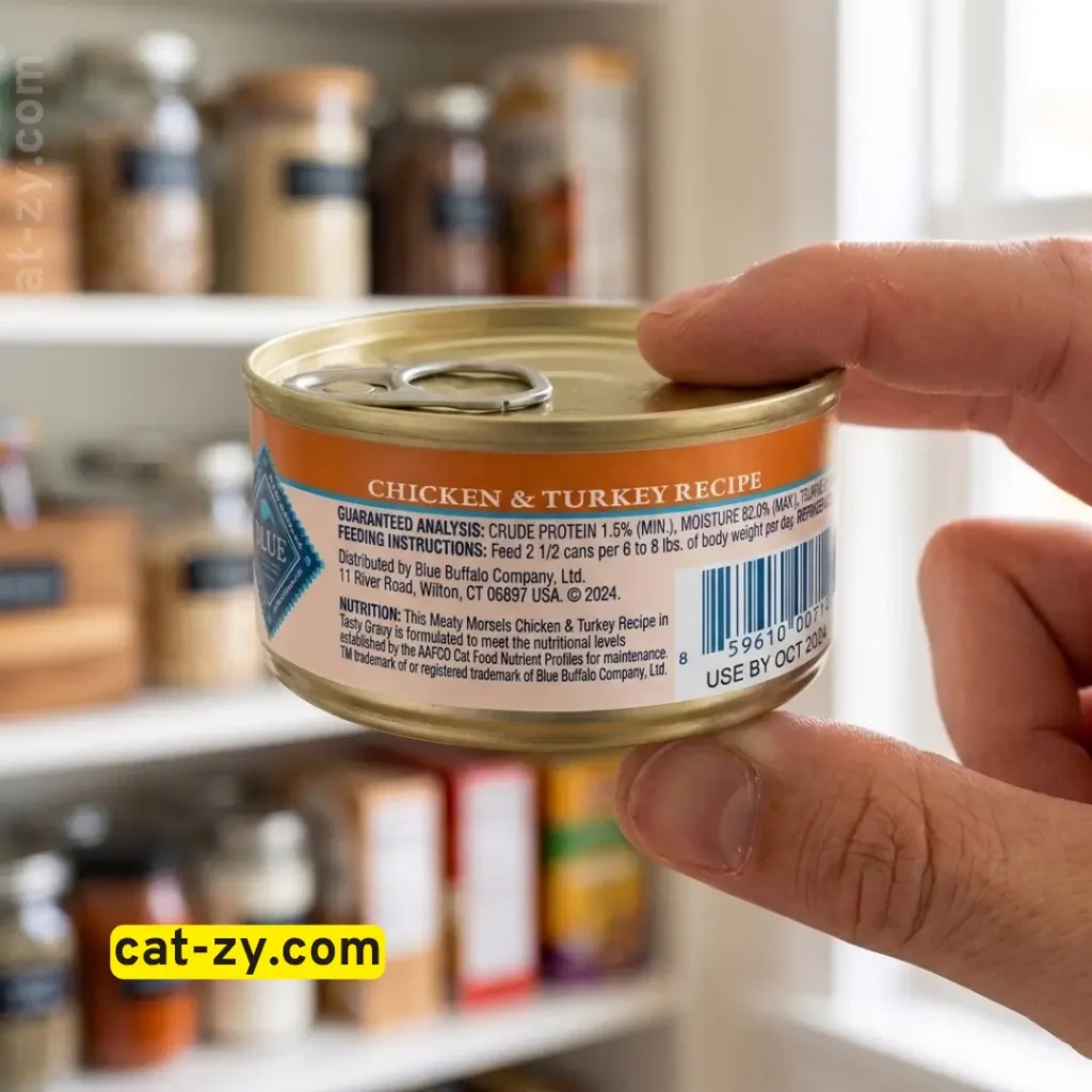 Reading the guaranteed analysis label on cat food wet with cat-zy.