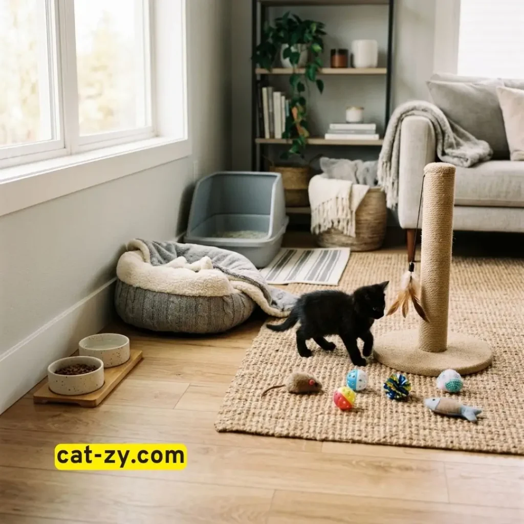 Preparing home for black kittens for adoption