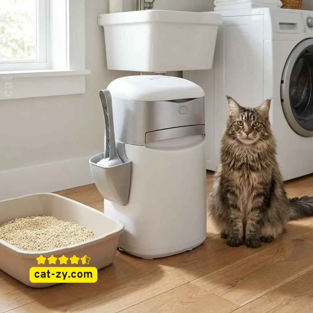 The authentic Litter Genie Easy Roll disposal pail used with sustainably yours cat litter on cat-zy.