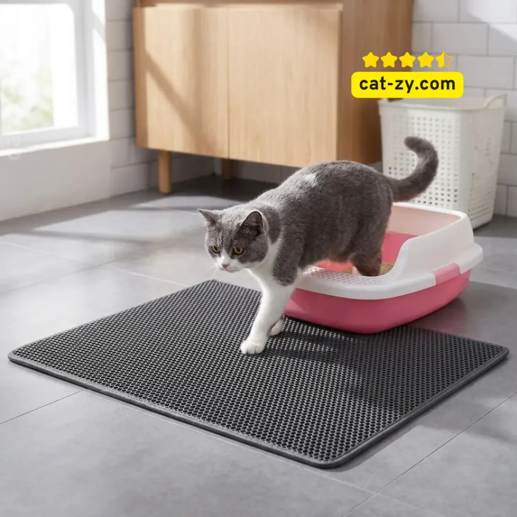 The Pieviev Double Layer Trapping Mat analyzed on cat-zy for its ability to catch stray Crystal Cat Litter and keep floors clean.