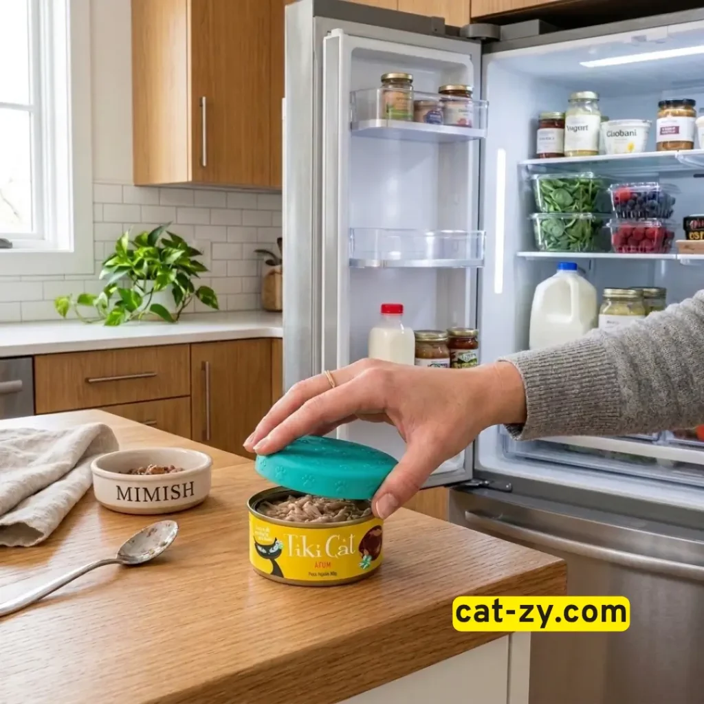 Storing leftovers of opened cat food wet safely in a fridge by cat-zy.