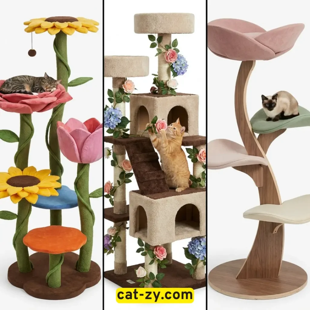 Three different styles explaining what is a cat tree flower by cat-zy.