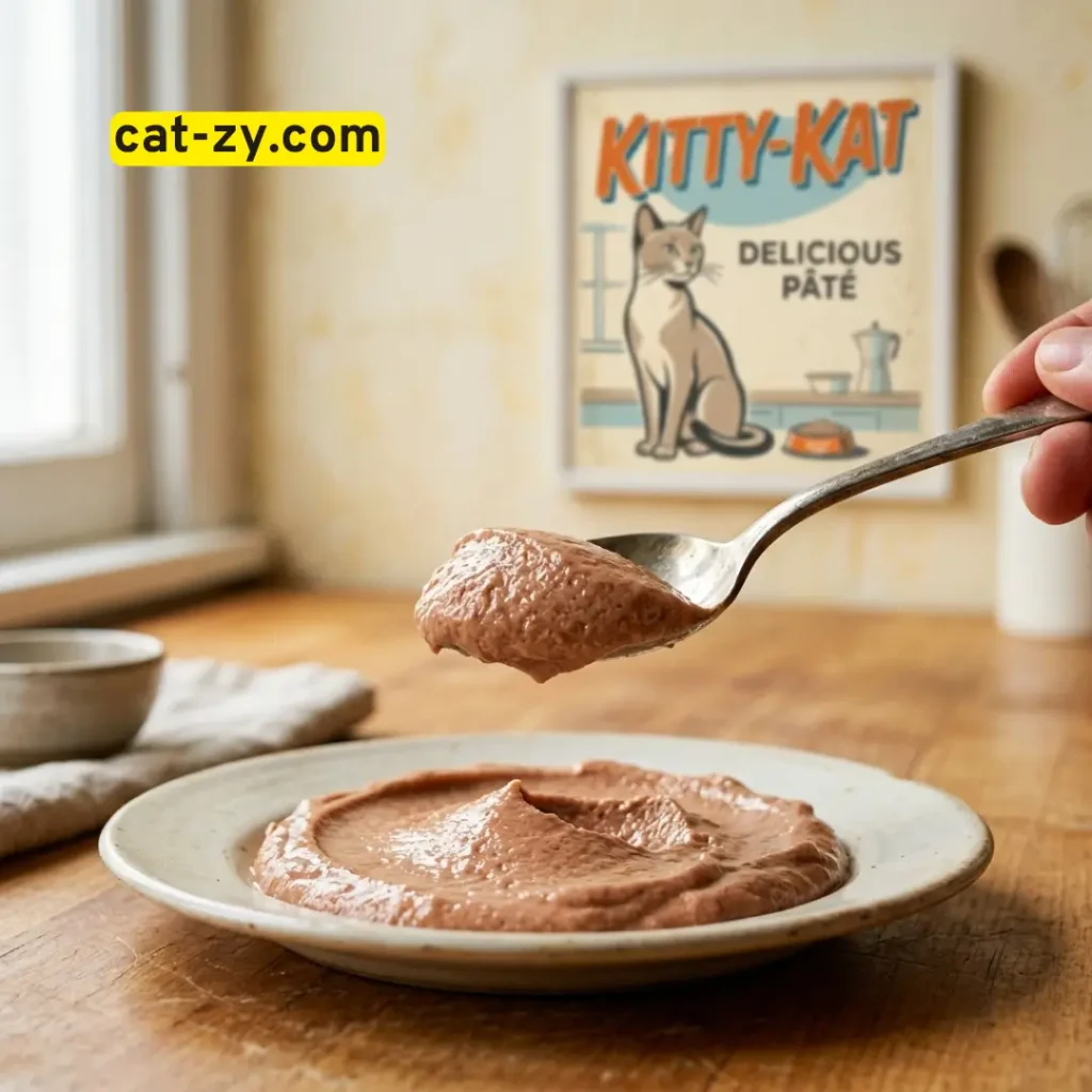 A close-up of the smooth and spreadable texture of friskies pate cat food presented by cat-zy.