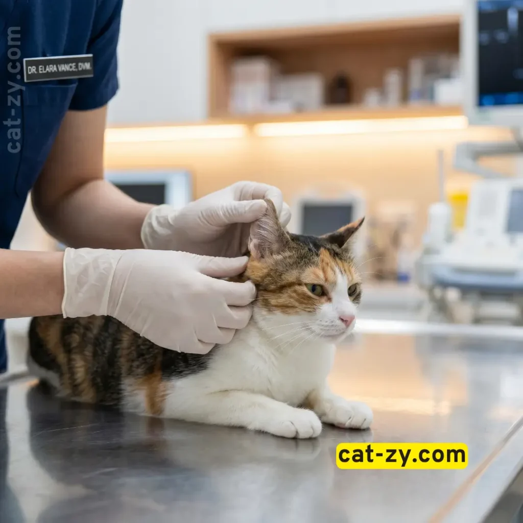 A vet examining a cat to check for medical causes behind a cat pooping outside the litter tray by cat-zy.