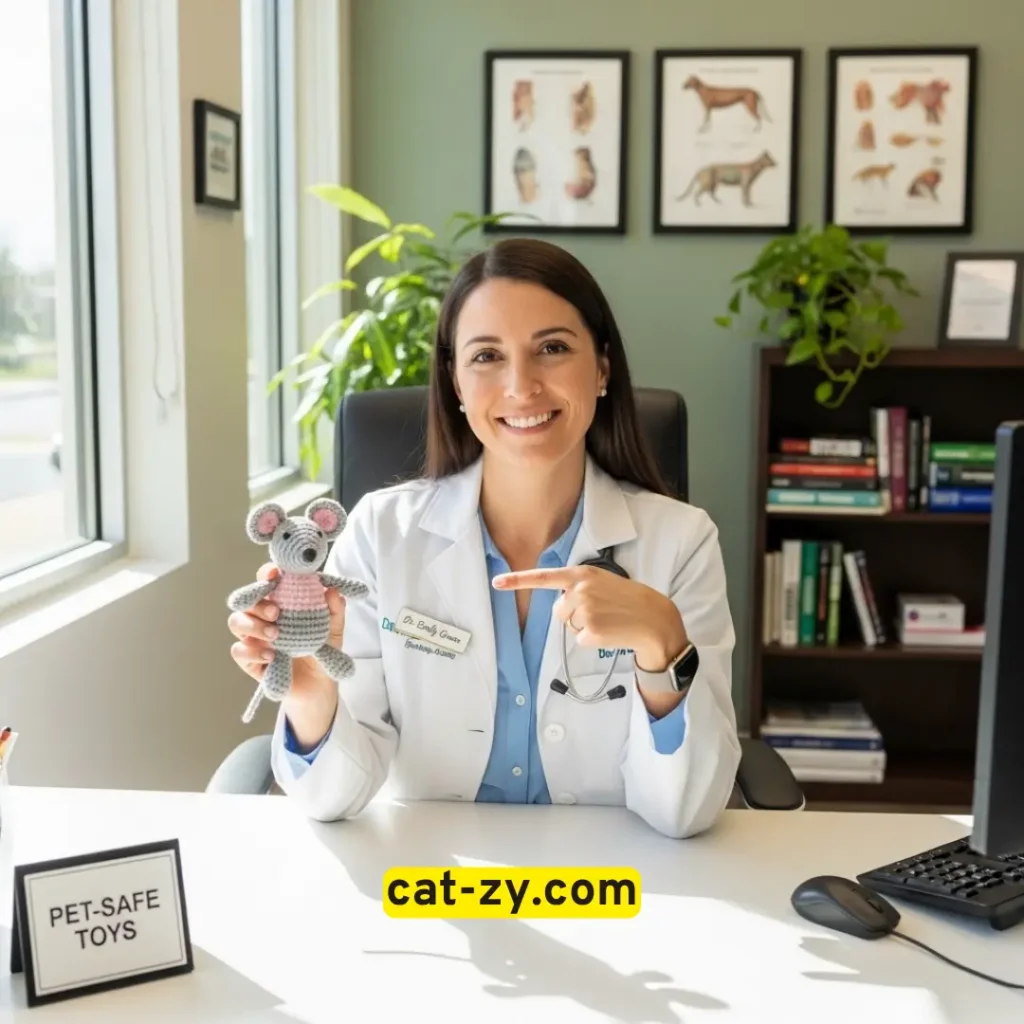 Veterinarian recommending safe crochet cat toys for cat-zy readers.