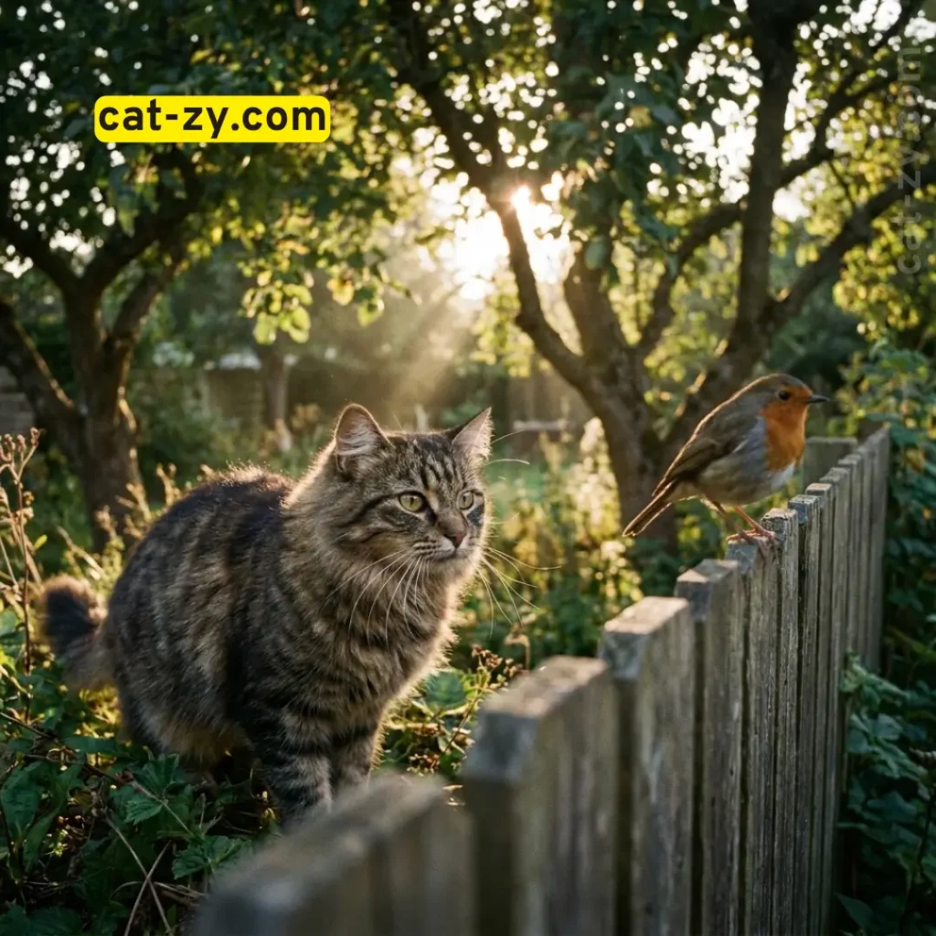 Outdoor cat stalking a wild bird potentially carrying Bird Flu by cat-zy.