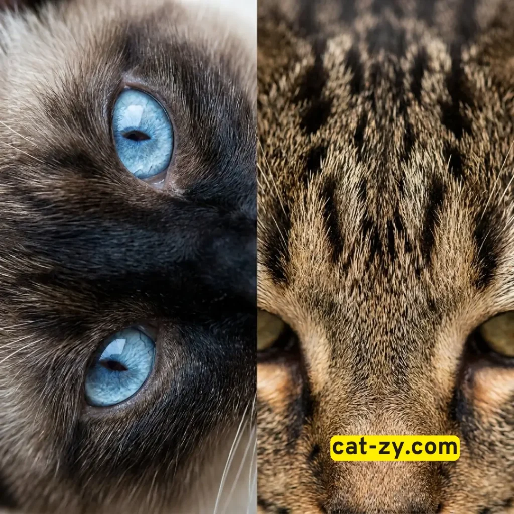 Close up of unique facial features of different breeds of cats on cat-zy