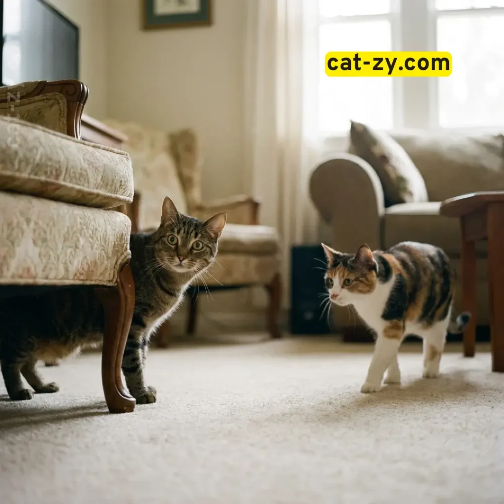 Two cats meeting for the first time, exploring the path to social grooming on cat-zy.