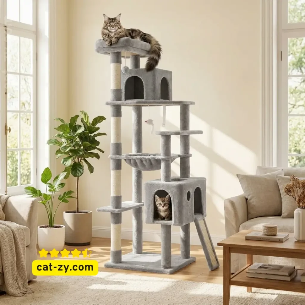 Globlazer F70 Pro heavy duty large cat tree with scratching posts and hammock for adult cats on cat-zy.