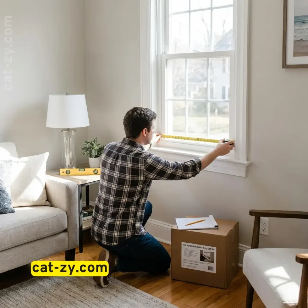 Measuring a window for a new cat-zy window patio to ensure a perfect cat-zy fit.