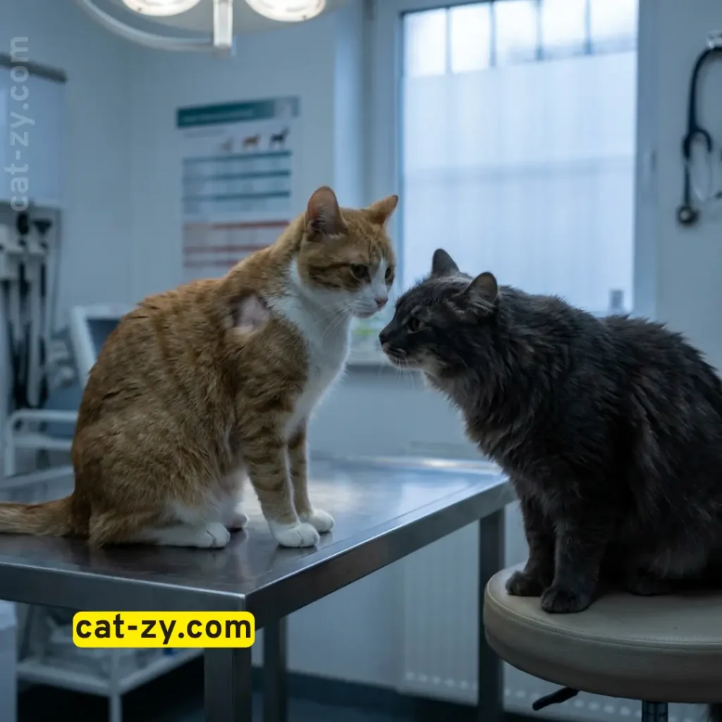 Signs of over-grooming or skin issues when cats grooming each other, cat-zy.