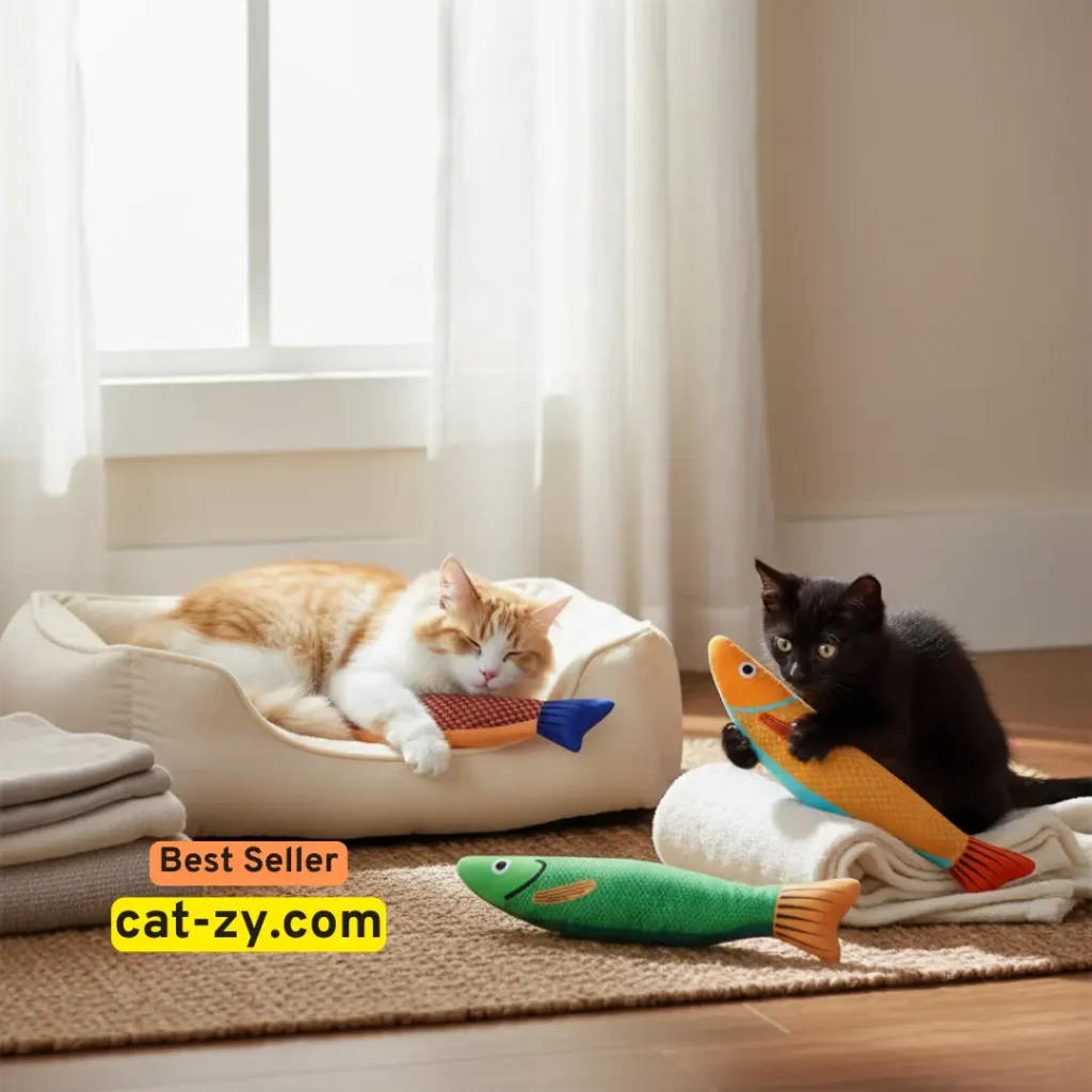 Cat twitching in sleep with Potaroma Cat Toys Saury Fish, cat-zy