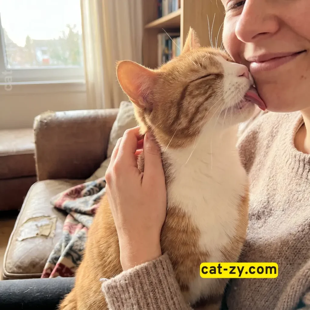 Affectionate cat licks my face to show love and trust - cat-zy.