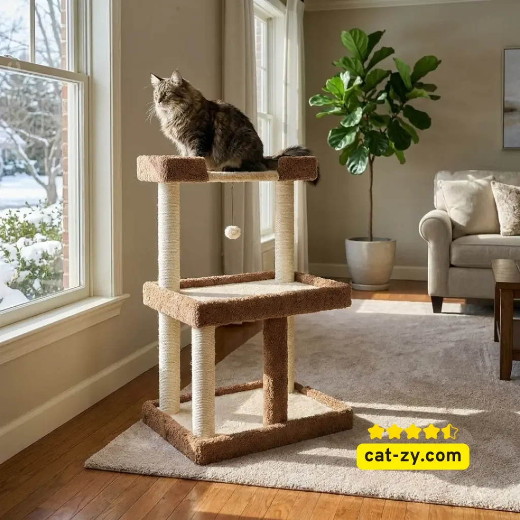 A sturdy Armarkat cat condo for large cats featuring sisal scratching posts and a hammock on cat-zy.