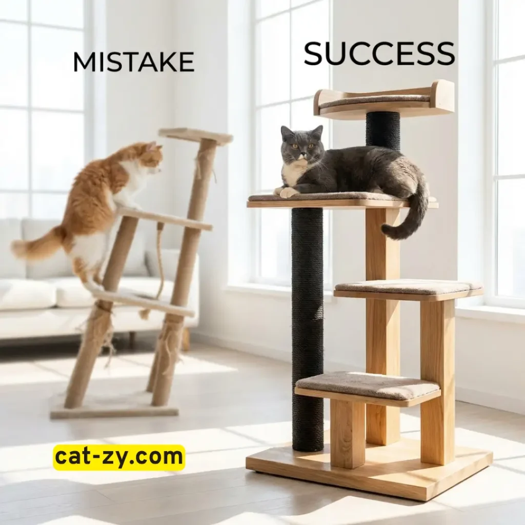 Common mistakes to avoid when shopping for a cat condo for large cats by cat-zy including stability and size issues.