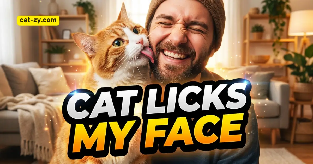 Cute fluffy cat licking a person’s face in a colorful high-impact YouTube thumbnail with bold text and cinematic lighting. cat-zy