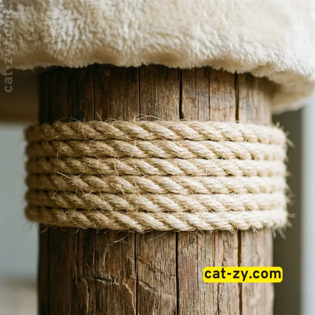 Durable materials used in a cat condo for large cats including sisal and solid wood by cat-zy.