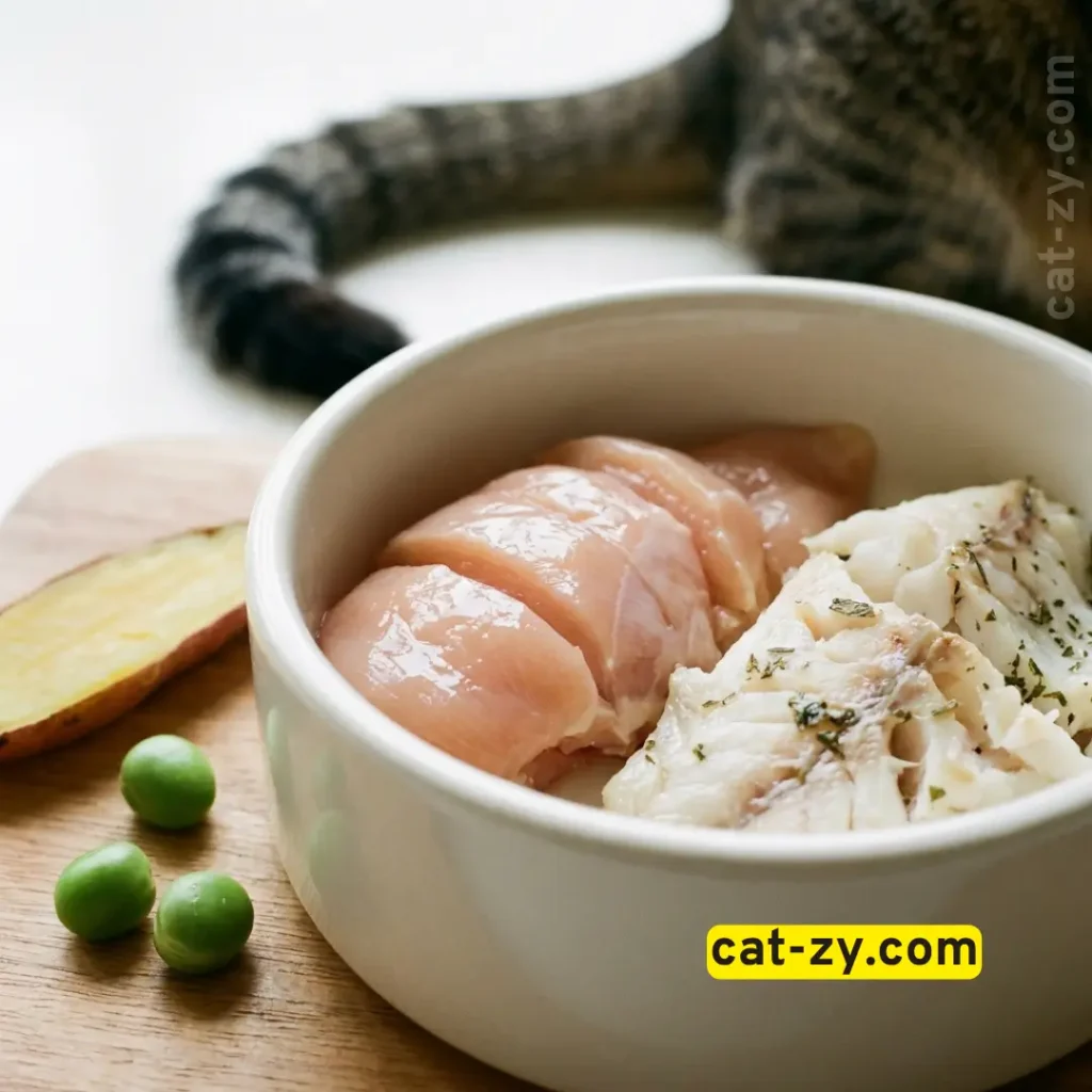 High-quality protein ingredients used in balanced homemade cat food recipes on cat-zy.