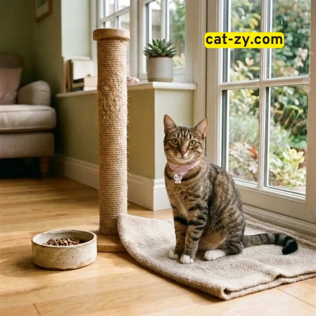Indoor domestic cat resting by a window representing indoor nutrition needs on cat-zy