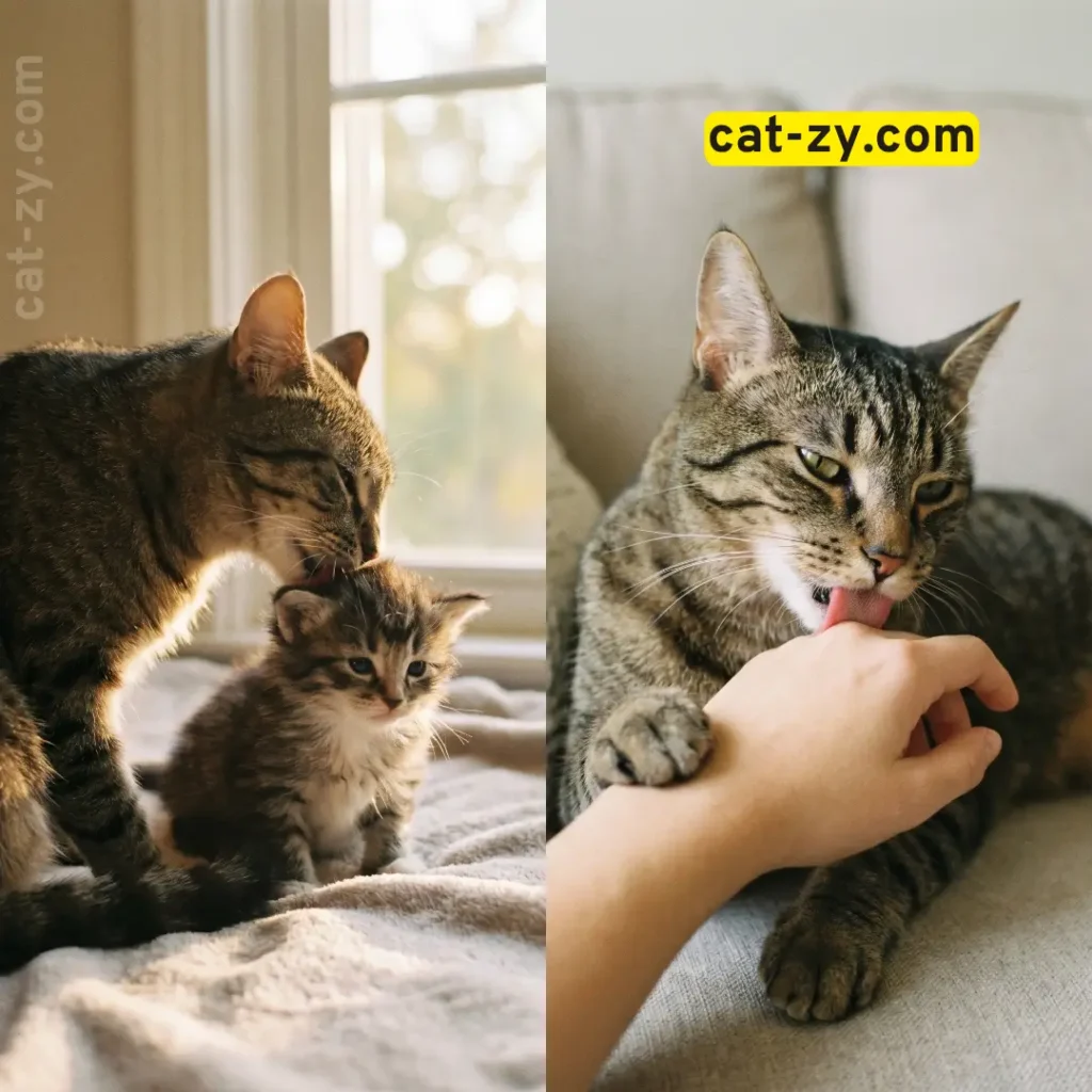 Evolution of grooming behavior from kitten to adult cat licks my face - cat-zy.