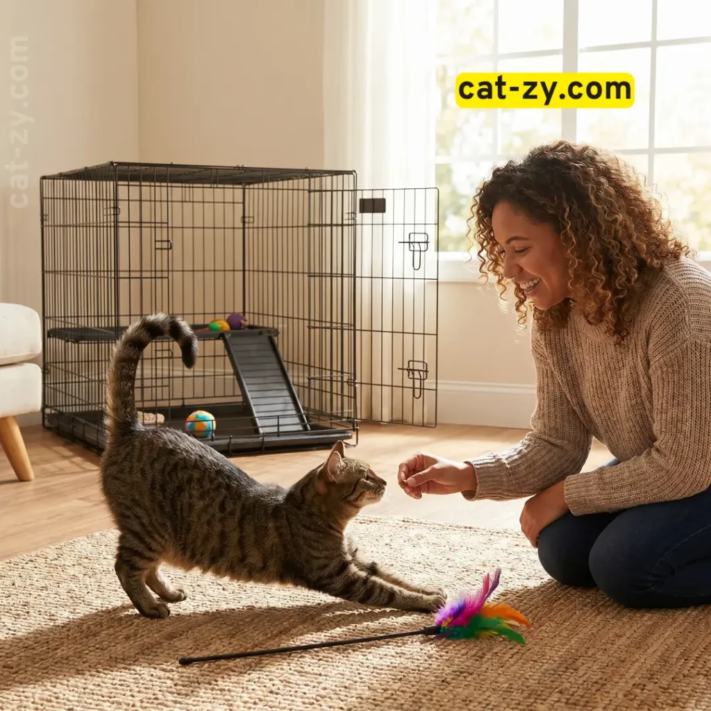 Mitigating containment stress by letting a cat out of its cat in a cage setup on cat-zy.