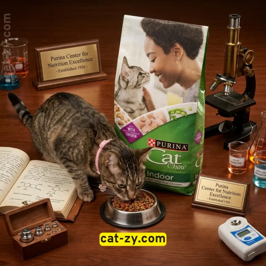 Pet food research heritage representation with purina cat chow indoor dry cat food on cat-zy