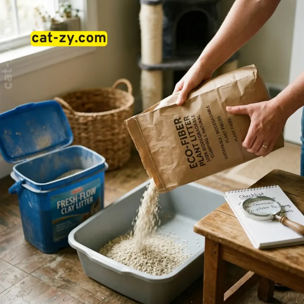 Pet owner transitioning to sustainably yours in a sustainable routine, cat-zy