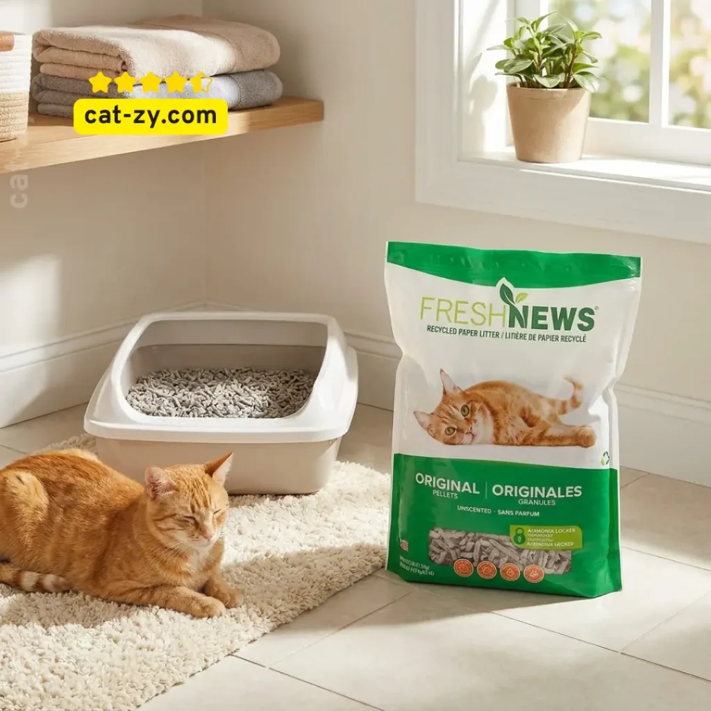Fresh News recycled paper pellet litter recommended for neutering aftercare cat on cat-zy.