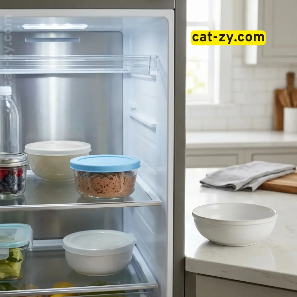 Proper storage of soft cat food in the refrigerator, cat-zy