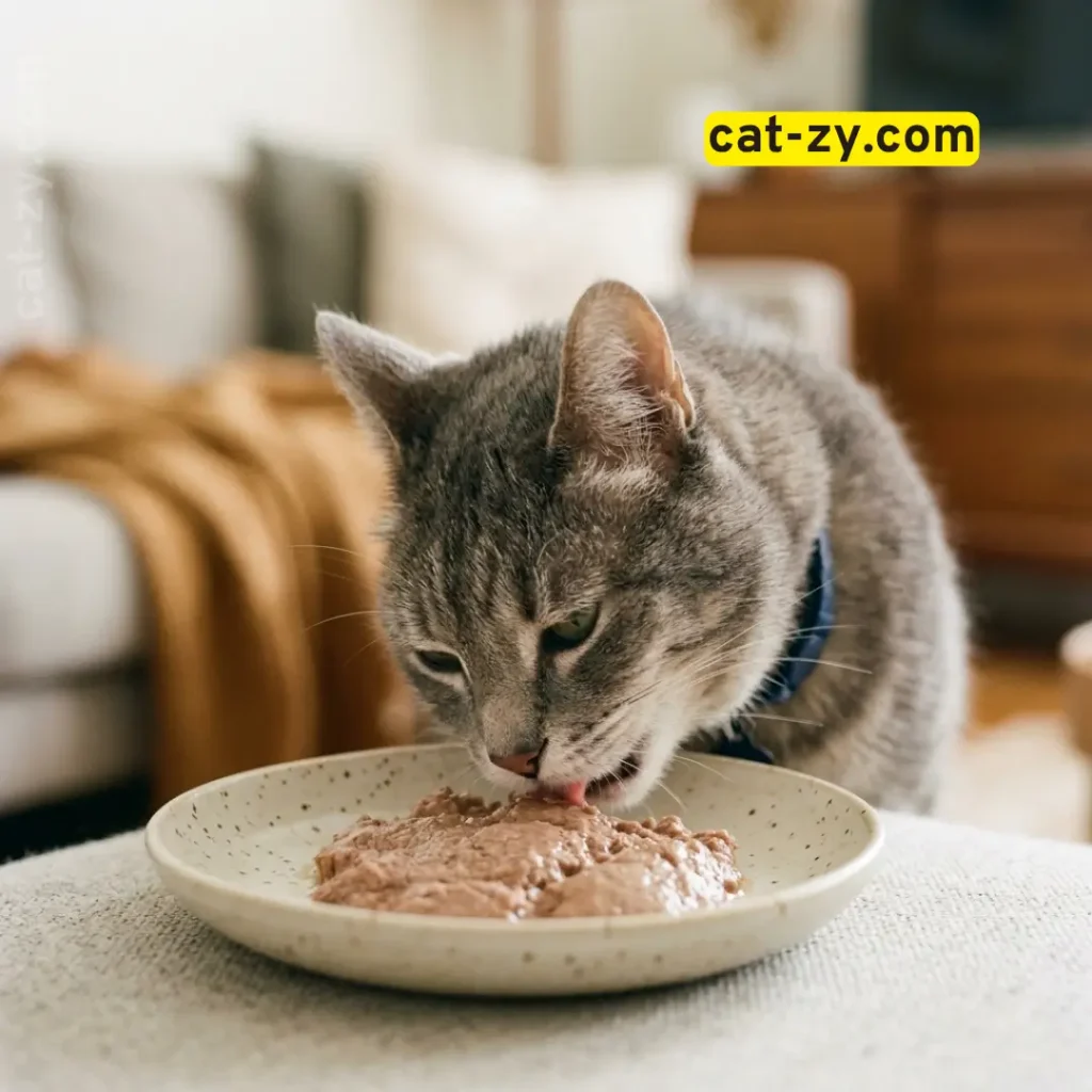 Senior cat easily eating soft cat food, cat-zy