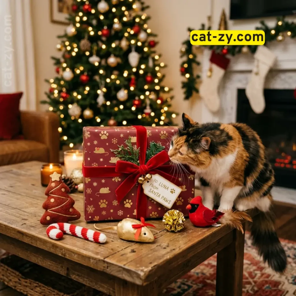 Gift wrapped cat subscription box for birthdays and holidays, cat-zy