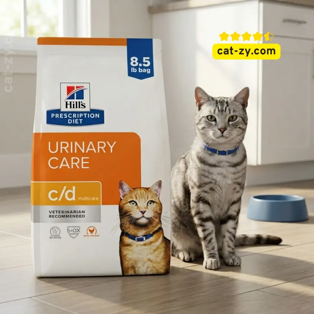 Hill's Prescription Diet c/d Multicare Urinary Care Dry Cat Food 8.5 lb bag reviewed alongside alternative dietary options like Royal Canin Urinary SO Cat Food on cat-zy.