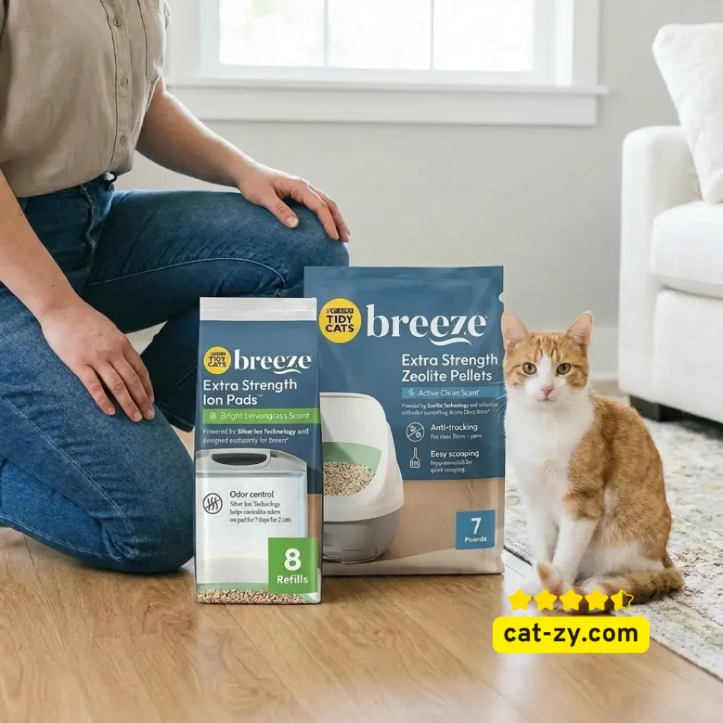 The authentic Purina Tidy Cats Breeze Extra Strength refill pellets and pads bundle on cat-zy.