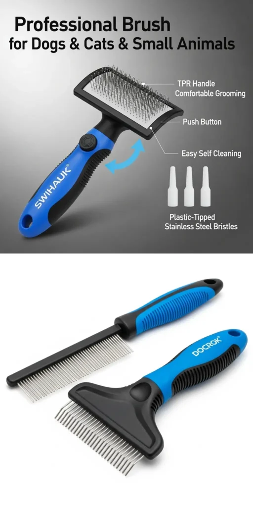 wide-toothed comb and slicker brush _ curly hair cat _ cat-zy