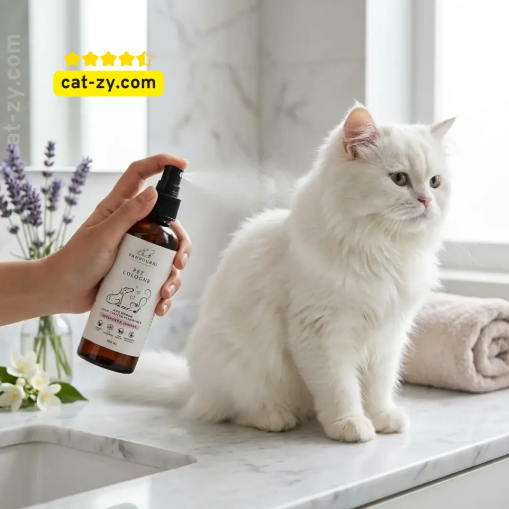 Refreshing Anti-Odour pet perfume for cats featuring lavender and jasmine scents on cat-zy.