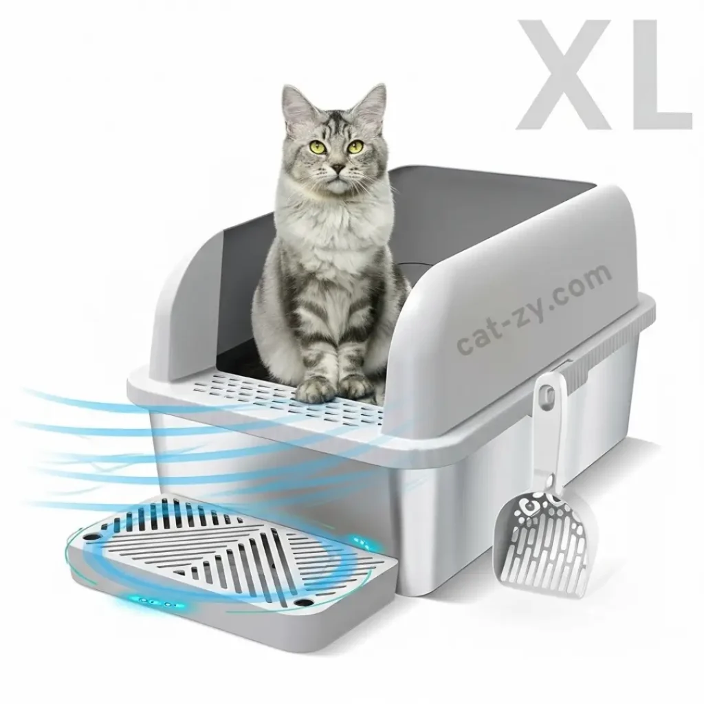 Enclosed Stainless Steel Cat Litter Box _ cat-zy