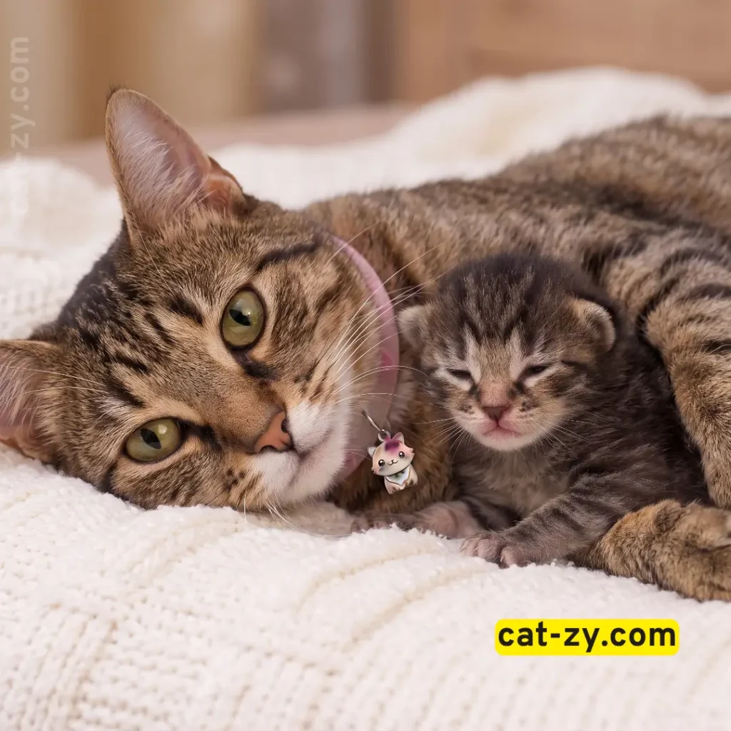 A realistic photo of Mimish and a newborn kitten illustrating feline digestive changes and whether can cats eat yogurt in the Cat-zy article.