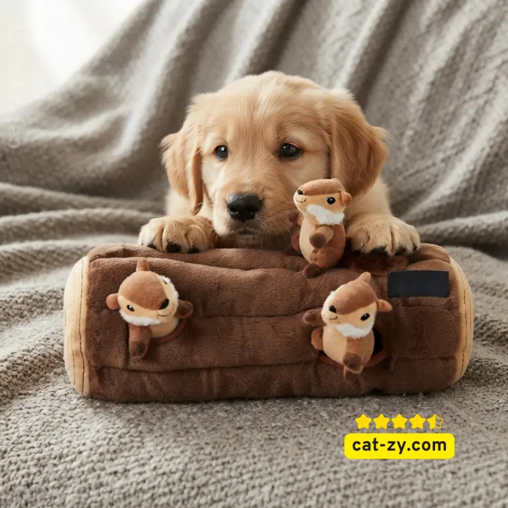 ZippyPaws Burrow Chipmunk Log interactive dog and cat toys review on cat-zy