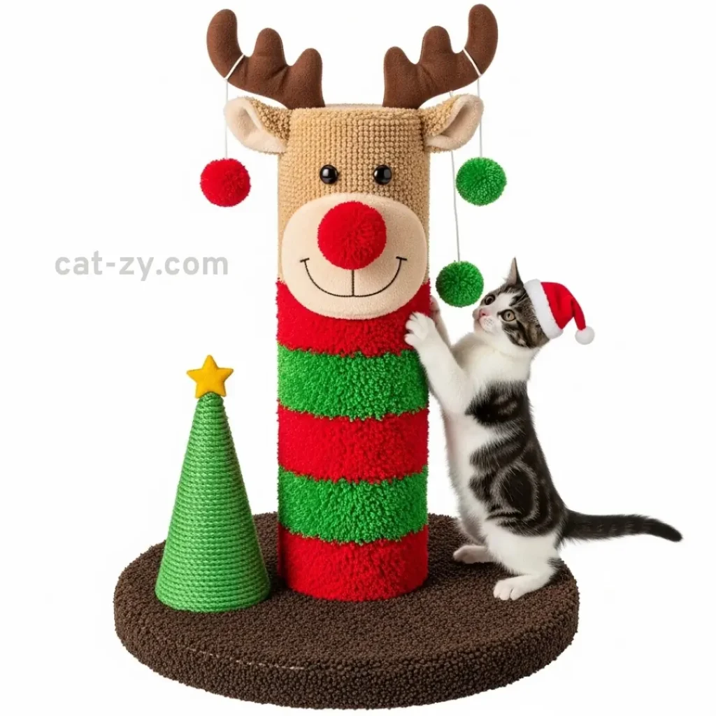 Festive Christmas Cat Tree with Ornament-Themed Toys _ cat-zy