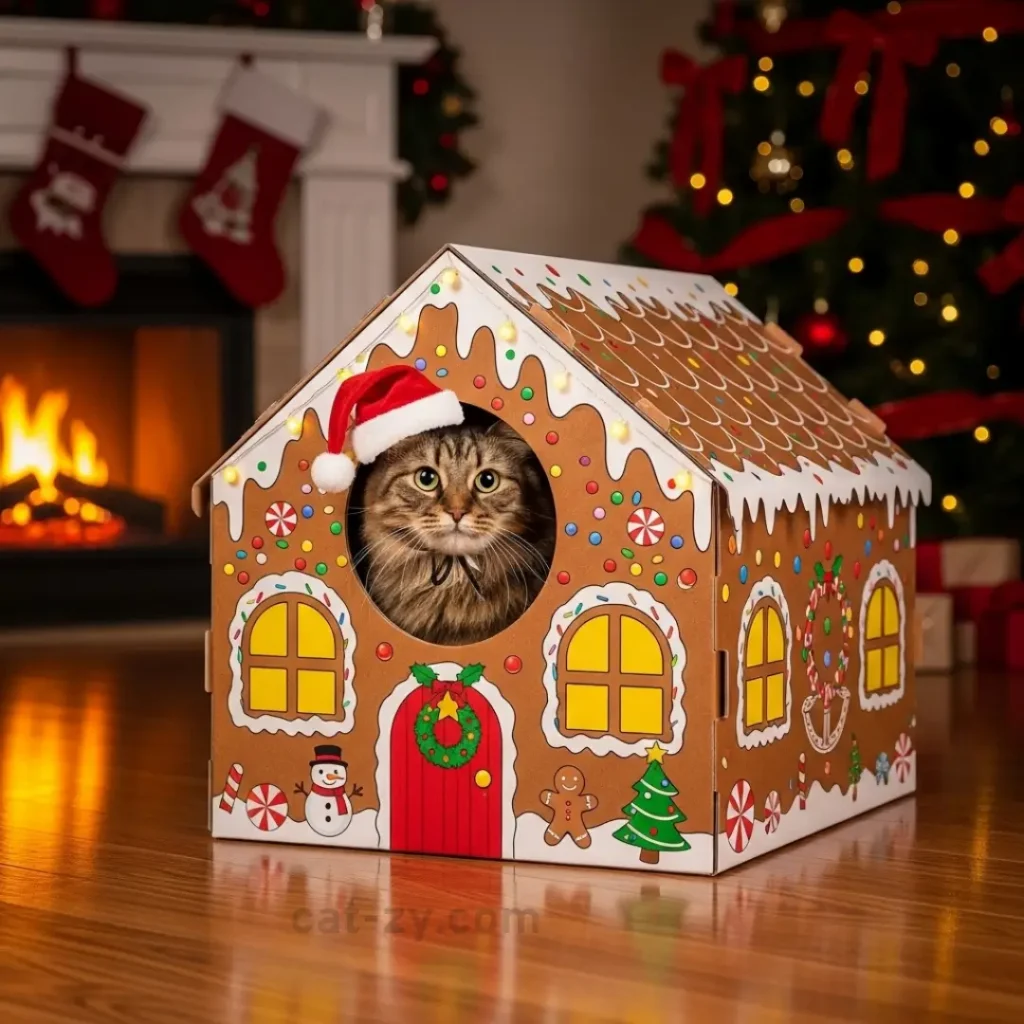 Gingerbread House Cat Condo _ cat-zy