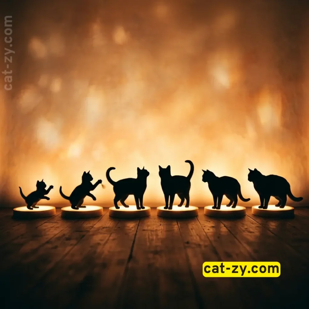Visual representation of the 6 cat life stages for our cat age in human years calculator on cat-zy.