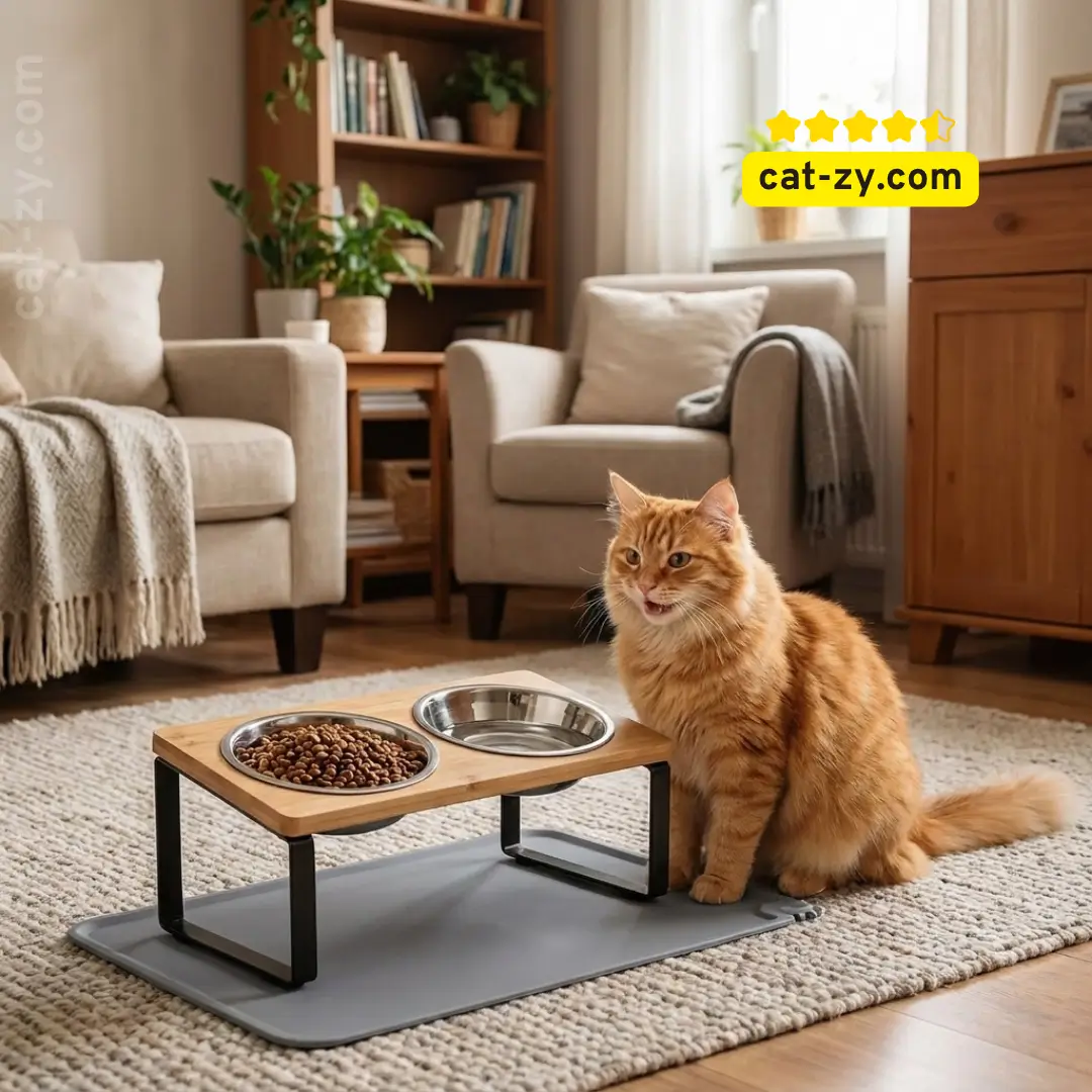 Elevated Cat Bowls with Food Mat - best cat accessories cat supplies