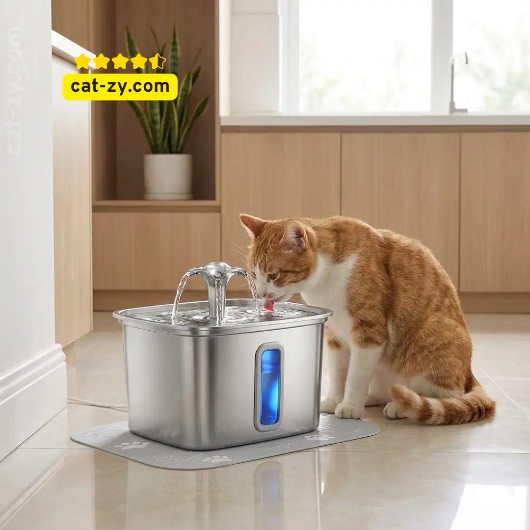 Veken Stainless Steel Cat Water Fountain - best cat accessories cat supplies