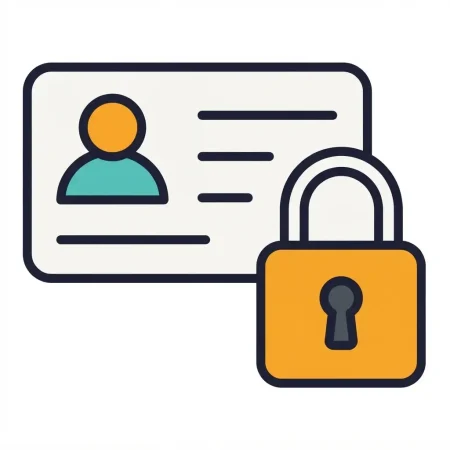 An official graphic for Privacy Policy Cat-zy featuring an ID card and a secure padlock symbolizing user privacy and data security.
